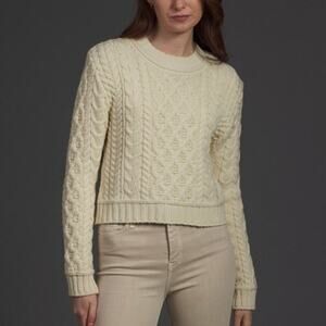 Aran Sweater Market Ladies Cropped Aran Sweater in "Natural" White Size XL